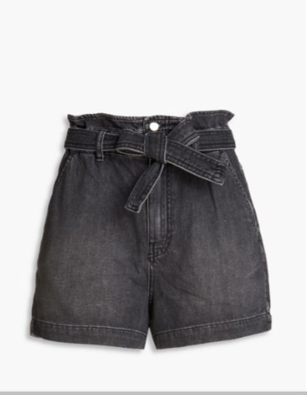 Ba&sh Clark Denim Shorts 3 Large Black High Rise Paperbag Waist Belt Cotton NWT